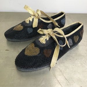 Frankie and Baby Beverly Feldman Beaded Lace Up Sneakers Heart Pattern